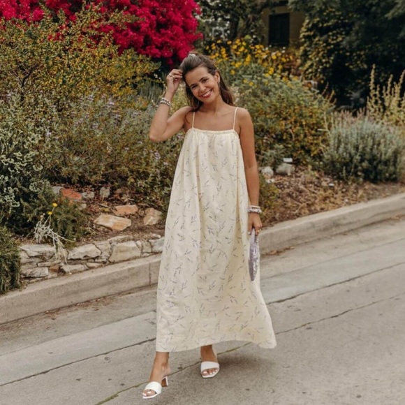 H&M Dresses & Skirts - H&M Hand-Painted Wildflower Collection Light Yellow/Lavender Linen-Blend Dress